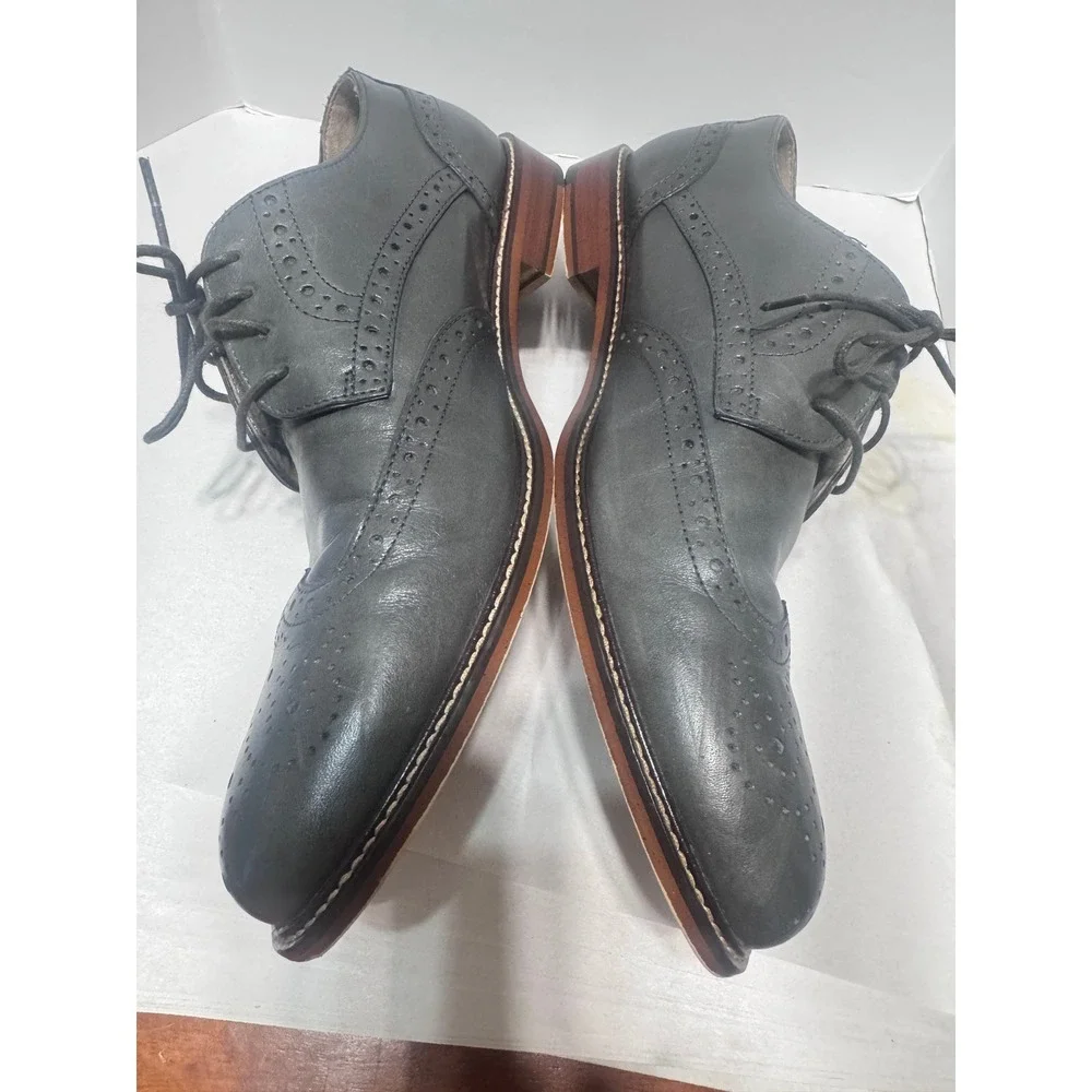 Joseph Abboud Mens 10 Grey Leather Wingtip Brogue Derby Dress Shoes